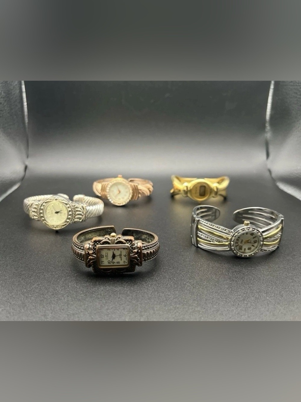 Y2K Bracelet Watch Lot Silver Gold Copper Cuff Watches Vivani Geneva untested